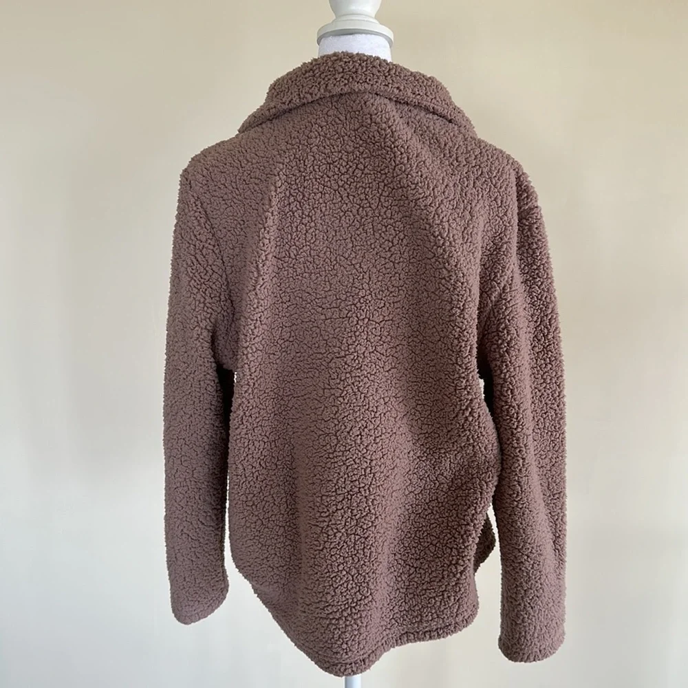 Marc New York Teddy Faux Shearling Fleece Quarter Zip Jacket in Rouge Sz Medium